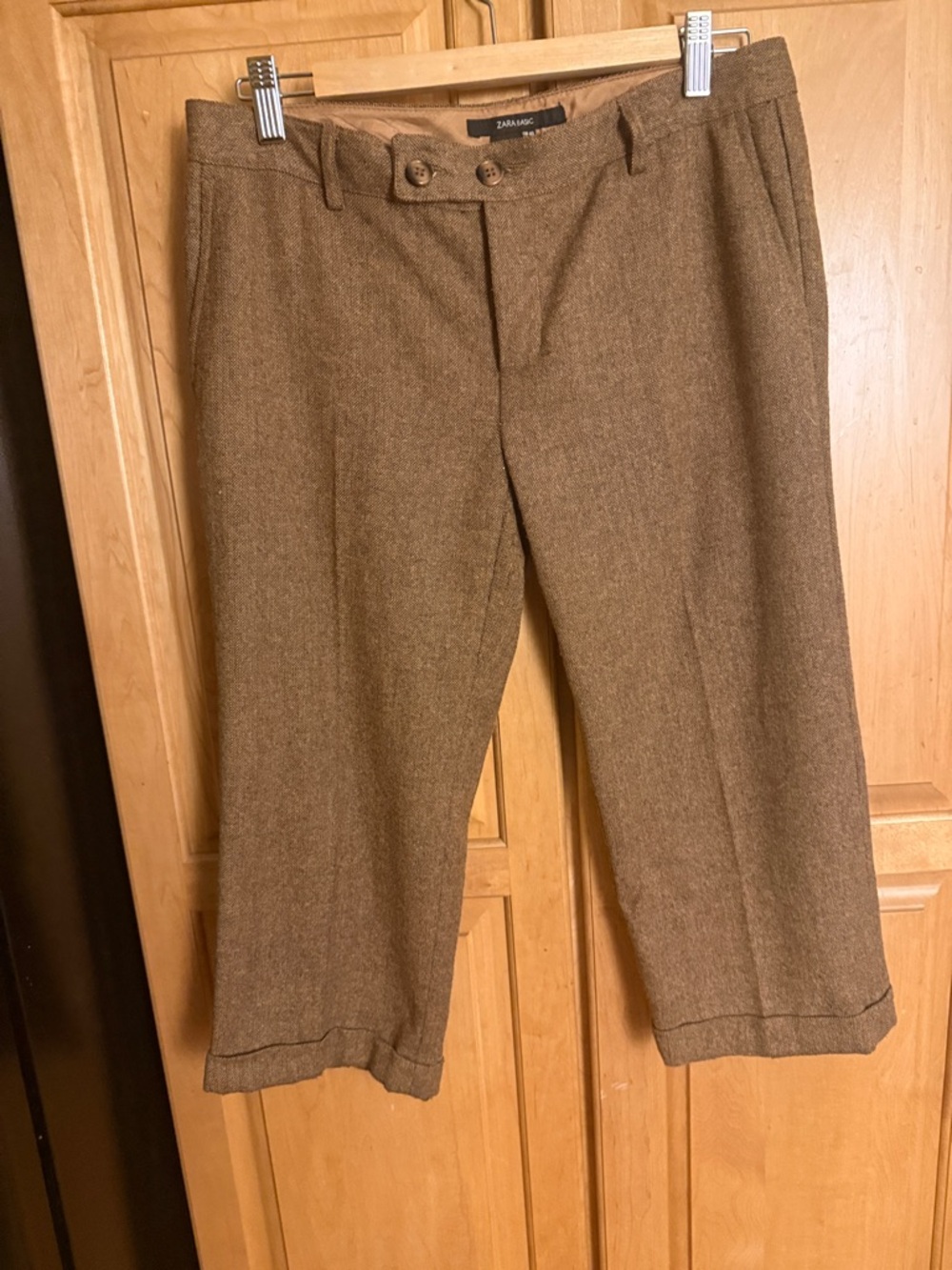 Zara Basic Brown Wool-Blend Tailored Pants